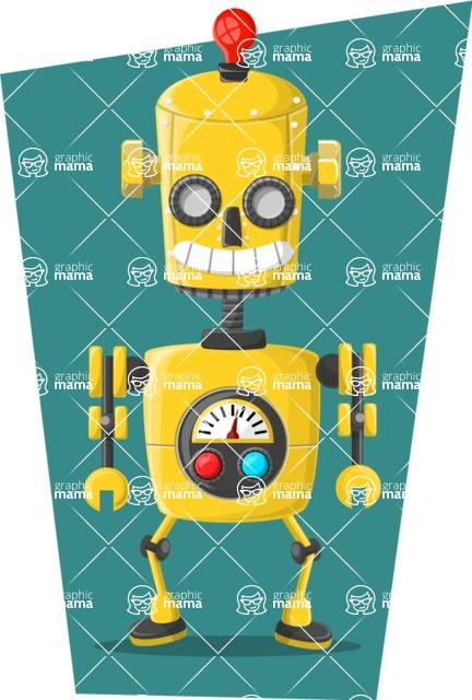 Cartoon Robot Clipart Bundle - Yellow Cartoon Robot