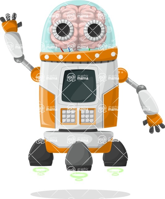 Cartoon Robot Clipart Bundle - Flying Orange Robot with Brain Cartoon