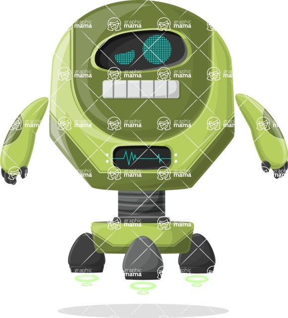 Cartoon Robot Clipart Bundle - Grumpy Green Robot Cartoon