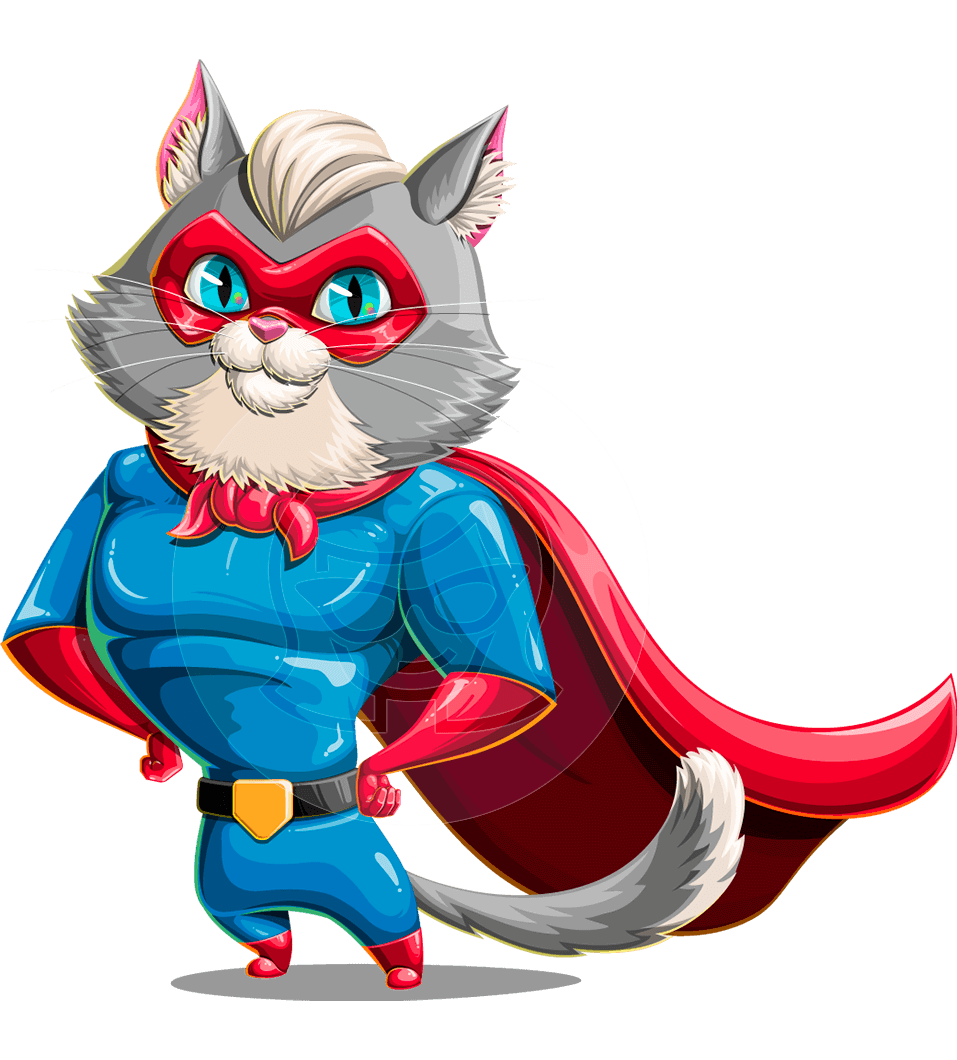 Superhero Cat with Cape Cartoon Character