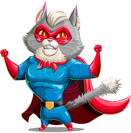 Superhero Cat with Cape Cartoon Character