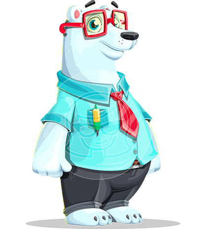 Smart White Bear Cartoon Character